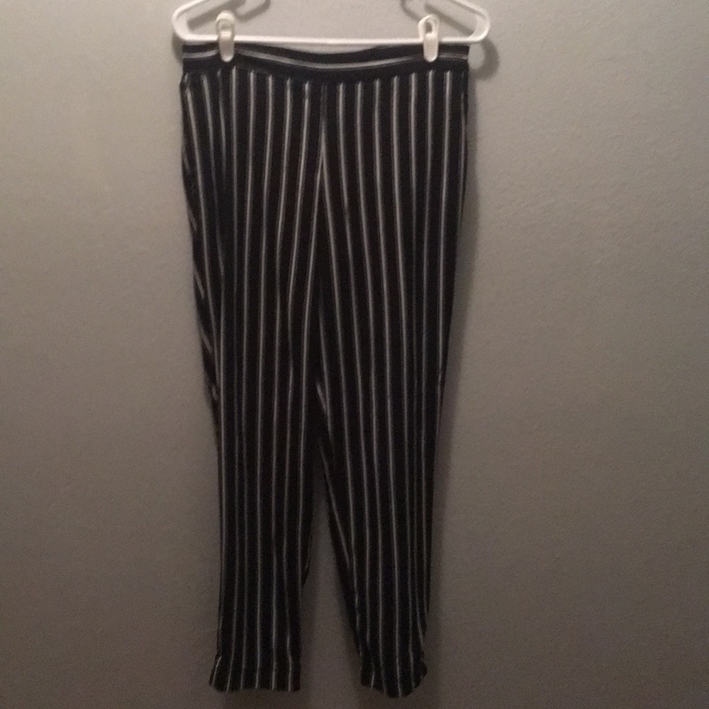 Black striped pants w/ elastic at pant leg/waist